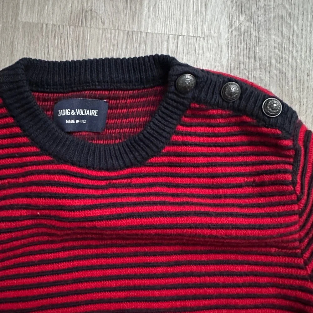 Zadig & Voltaire Red and Black Striped Crewneck Sweater - Picture 2 of 4
